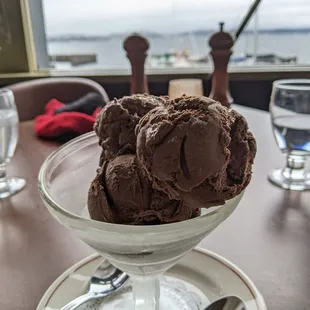 a bowl of chocolate ice cream