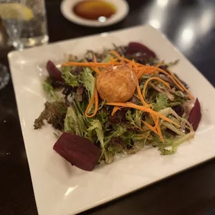 Roasted beet and fried goat cheese salad