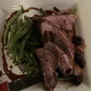 Duck breast. Nice medium rare with green beans and potatoes.