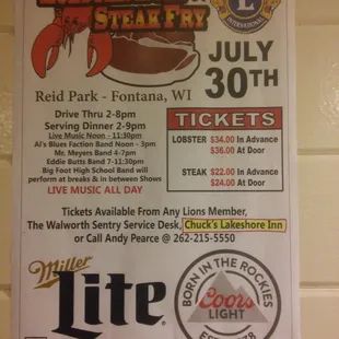 Buy tickets for Lobster Boil &amp; Steak Fry (2016)