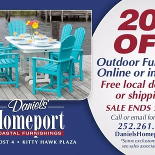Daniels' Homeport is proud to offer 20% off its outdoor furniture for the month of July to celebrate our domestic manufacture...