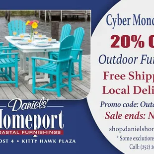 Cyber Monday Sale, 20% OFF Outdoor Furniture! Free shipping and local delivery. Promo code: Outdoor1117
https://shop.danielsh...