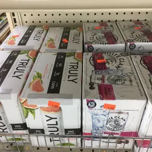 a display of boxes of liquor