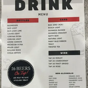 Drink menu - side a