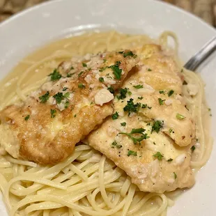 Chicken Franchaise (sic) with linguine