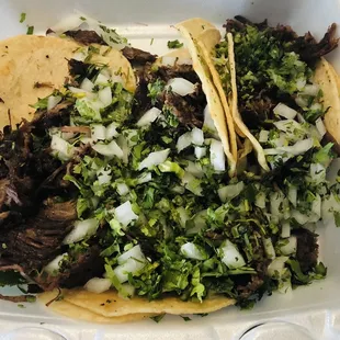 Barabacoa street tacos were dry and lacked flavor.