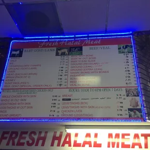 the menu of a restaurant