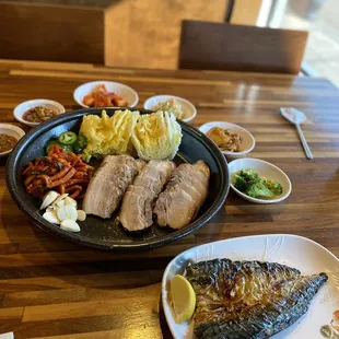 Bossam and grilled mackerel