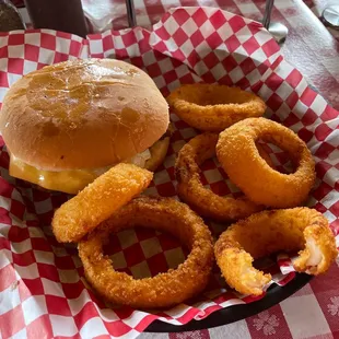 Burger and onion rings!