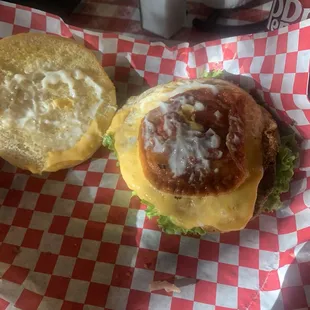 Fat Burger. Comes with a fried egg, circle of bacon, lettuce, tomato and m.whip  10/10 would get again!!