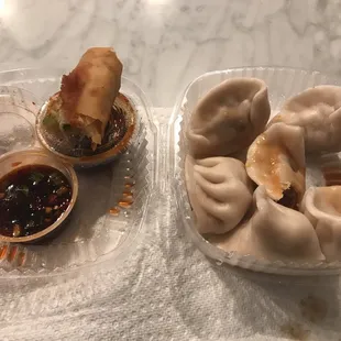 Lunch Special Eggroll (not good) and Steamed Dumplings (pretty bland)