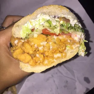 Fried catfish po&apos;boy.