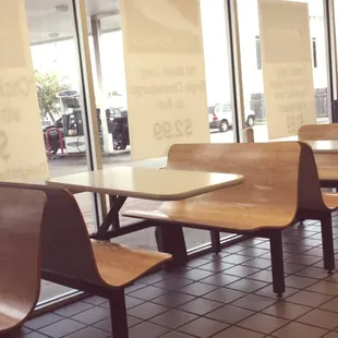 empty tables and benches
