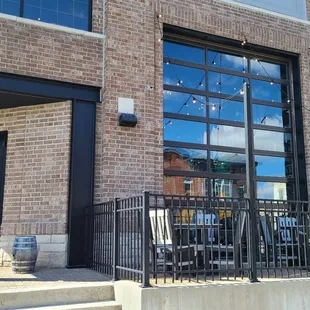 Entrance and one of the patios.