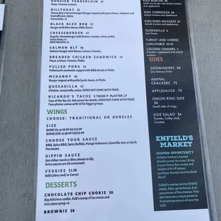 Menu - Handhelds, wings, dessert &amp; Kids menu