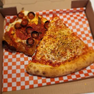 NY cheese slice &amp; Sicilian pepperoni slice