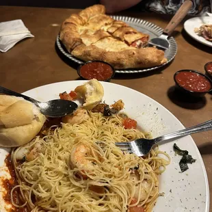 Medium Calzone and Summer Wind Shrimp Angel Hair Excellent!!!!