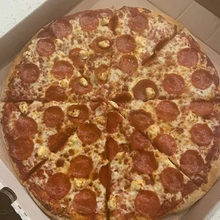 Pepperoni cream cheese pizza