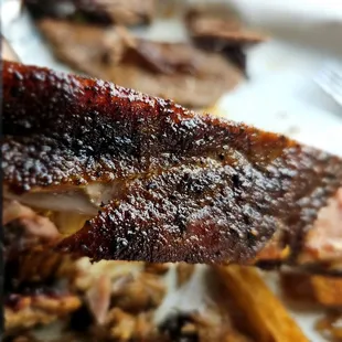 The bark of these ribs, full of flavor.