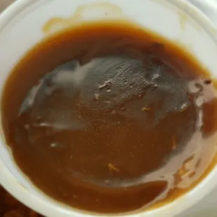 Separate cup of gravy, plentiful