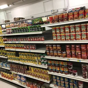 shelves of canned food