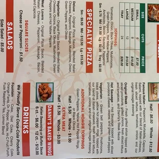 Menu as of 8/15/19