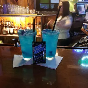 Omg!!!  Shark Infested Water margaritas, Shark Bite drinks, and Bull Shark Slam shots. :) Perfect start to shark week and the food is great.