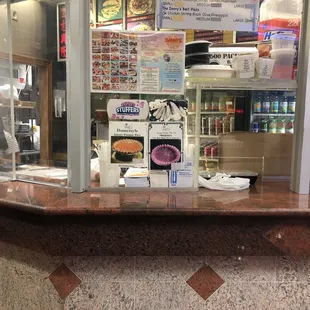 a counter with food items