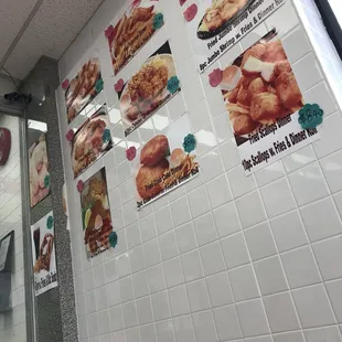 Menu items posted on the wall