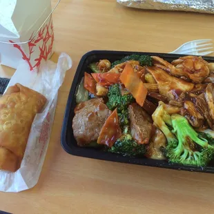 "Happy Family" Chinese food w Shrimp roll