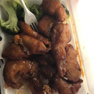 orange chicken with white rice (no flash)