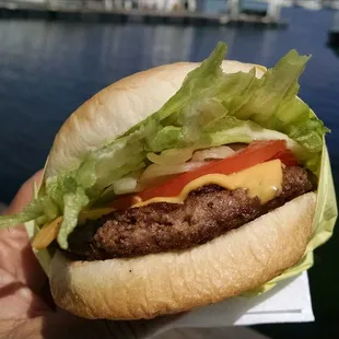 Fresh &amp; juicy cheeseburger with a view.            $5.*cash only*