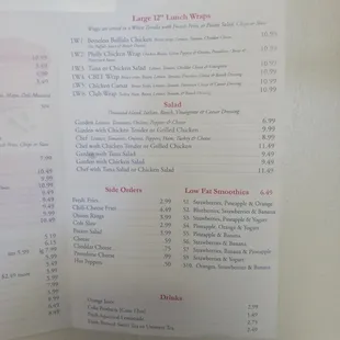 the menu and prices