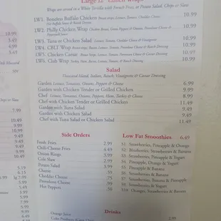 the menu for the restaurant