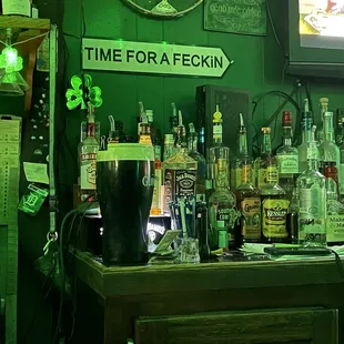 a bar with a television in the background