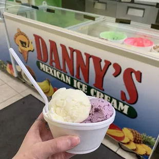 a hand holding a cup of ice cream