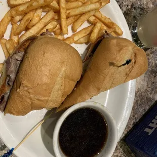 French dip with roast beef! Roll was soft and warm.  Sandwich was delicious!