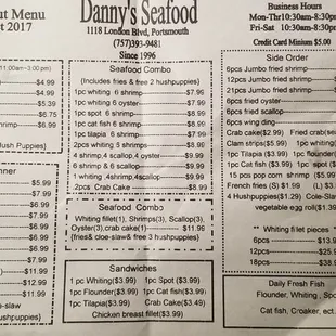 Danny's Seafood Menu