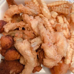 Whiting, Shrimp, Scallop, crab cake, oysters