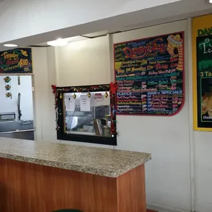 Counter where you order and view into kitchen