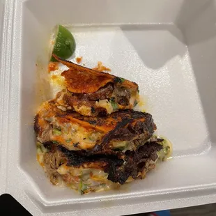 Quesabarillas  tacos with missing sauce.