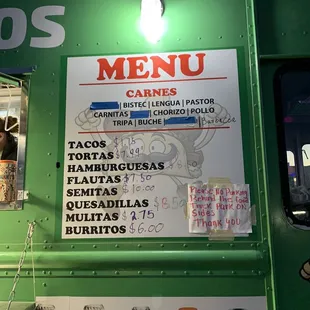 Menu of the truck :)