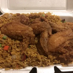 4 chicken wings and pork fried rice