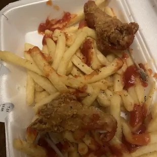 These what&apos;s supposed to be four wings were small as wing dings fries nasty unflavored