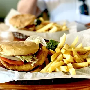 Fried Grouper &amp; Fried Snapper sandwiches with fries &amp; mayo sans the tartar sauce. Both fabulous. Grouper still my #1 fave :)...