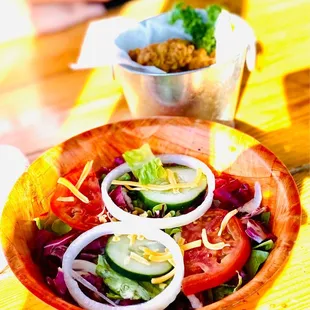 The side salad was super fresh &amp; excellent! Next time getting the entree size topped with FISH! :)...