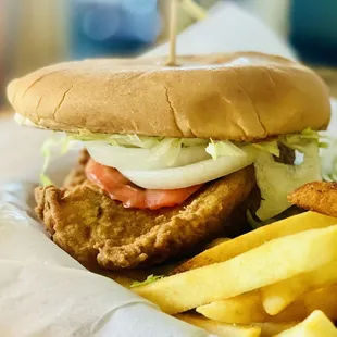 Fried Snapper Sandwich! Hubby loved it! Fries are always great :)...