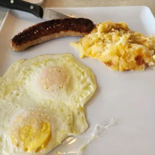 House made sausage breakfast with cheesy potatoes