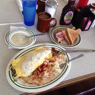 Veggie egg beater omelette with dry hash browns, well done. Perfect!!!