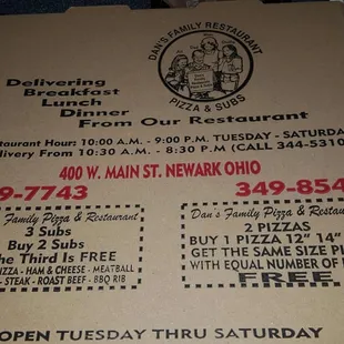 the menu for the restaurant